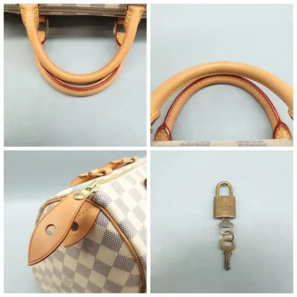 100% Authentic Louis Vuitton Speedy 30 White Damier Azur Canvas Tote - Picture 7 of 12
